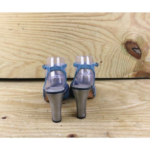 Anthropologie Leifsdottir Womens 7B Blue Suede T-Strap Lunar Puzzle 4" Buckle - Picture 4 of 9